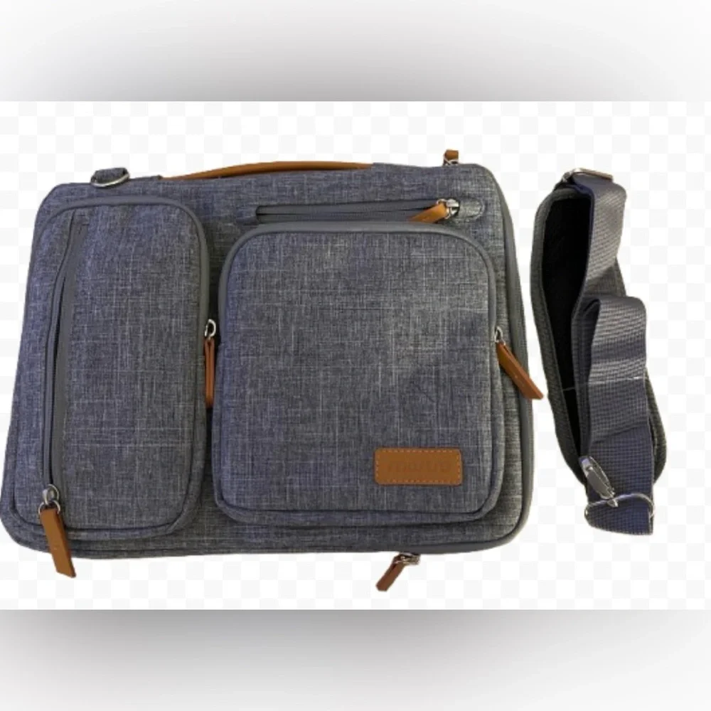 Mosuso Gray Laptop/Tablet Carry Travel Padded Case W/ Shoulder Strap & Cord Case